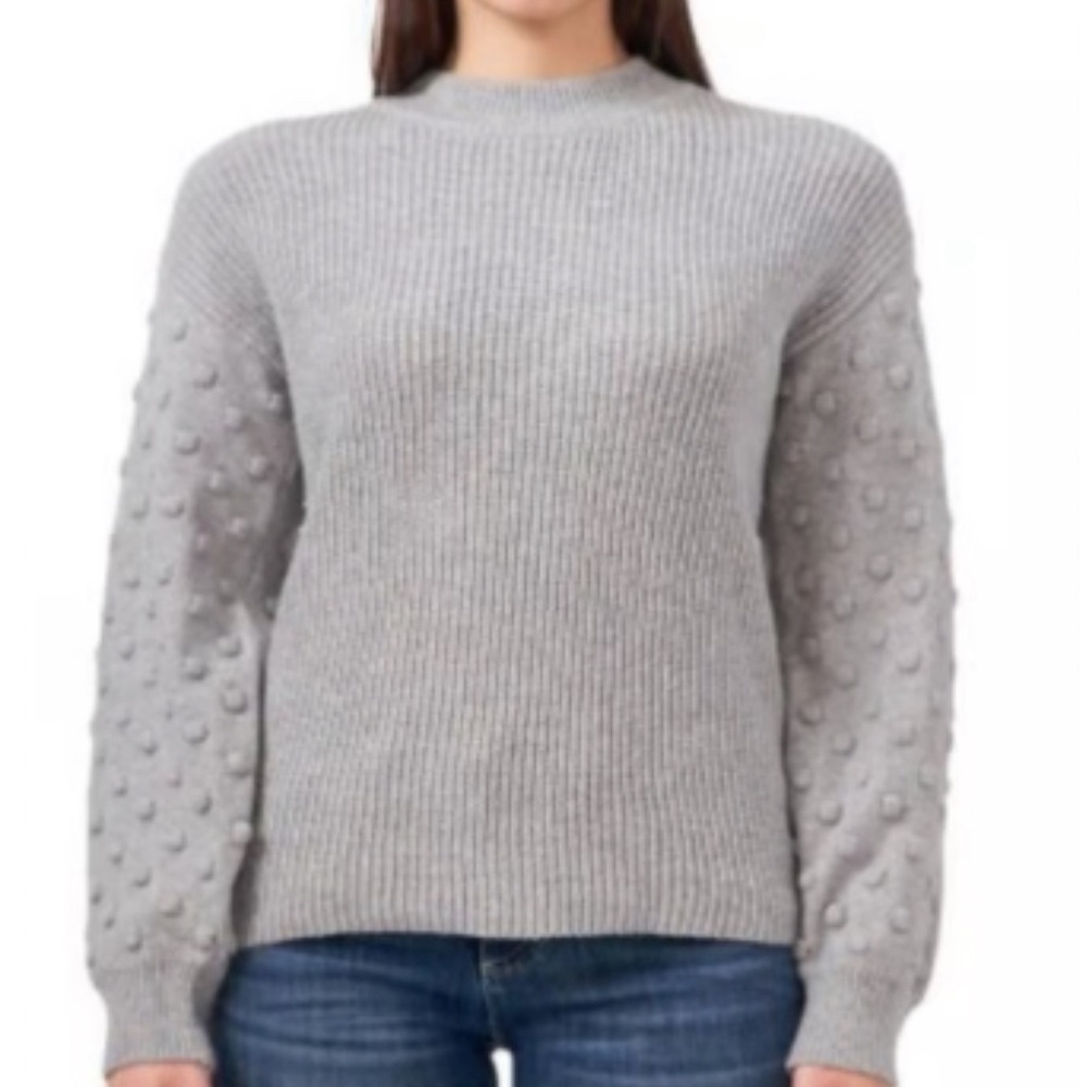 NWT CeCe Women's Bobble Stitch Sleeve Ribbed Sweater Pullover Gray Small